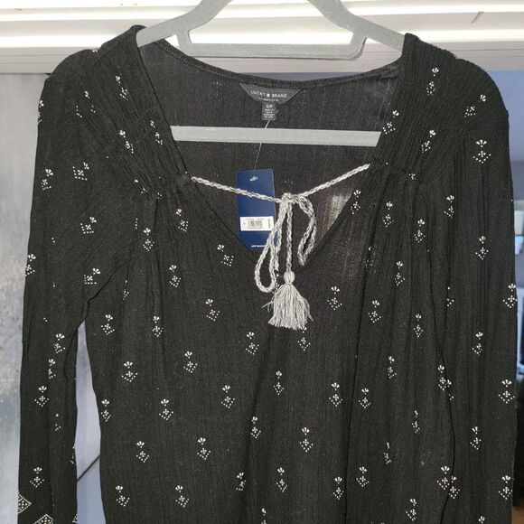 Luck Brand Women's Black Comfort V-neck Teal Paisley Blouse Size Small - Picture 5 of 6